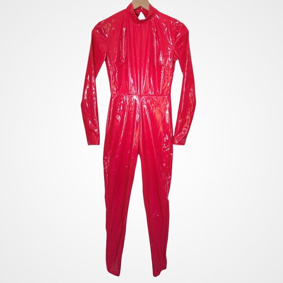 Red Vinyl Jumpsuit Britney Spears Catsuit Costume NWT Size 8 - Picture 1 of 7